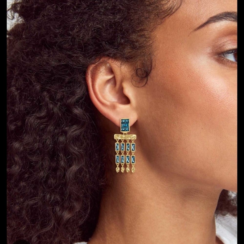 Kendra Scott Small Jack Gold Earrings In Teal - Picture 2 of 9